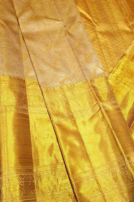 Golden Kanjeevaram Handloom Pure Silk Saree - Luxurion World
