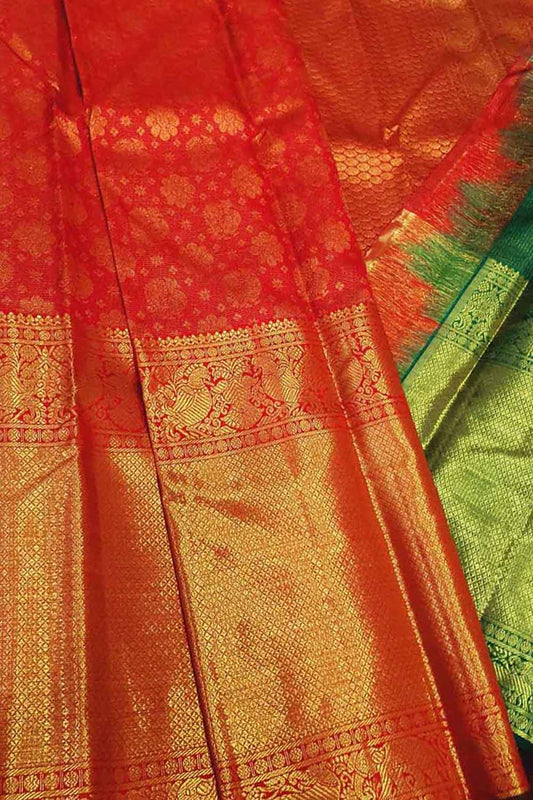 Red Kanjeevaram Handloom Pure Silk Saree - Luxurion World