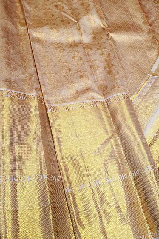 Golden Kanjeevaram Handloom Pure Silk Saree - Luxurion World