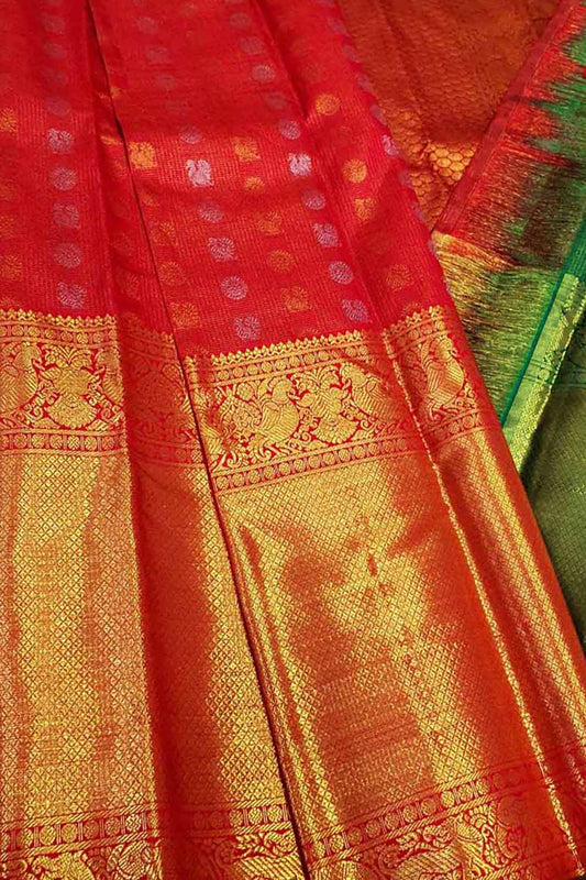 Red Kanjeevaram Handloom Pure Silk Saree - Luxurion World