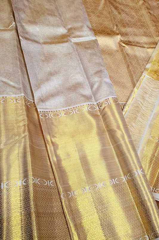 Golden Kanjeevaram Handloom Pure Silk Saree - Luxurion World