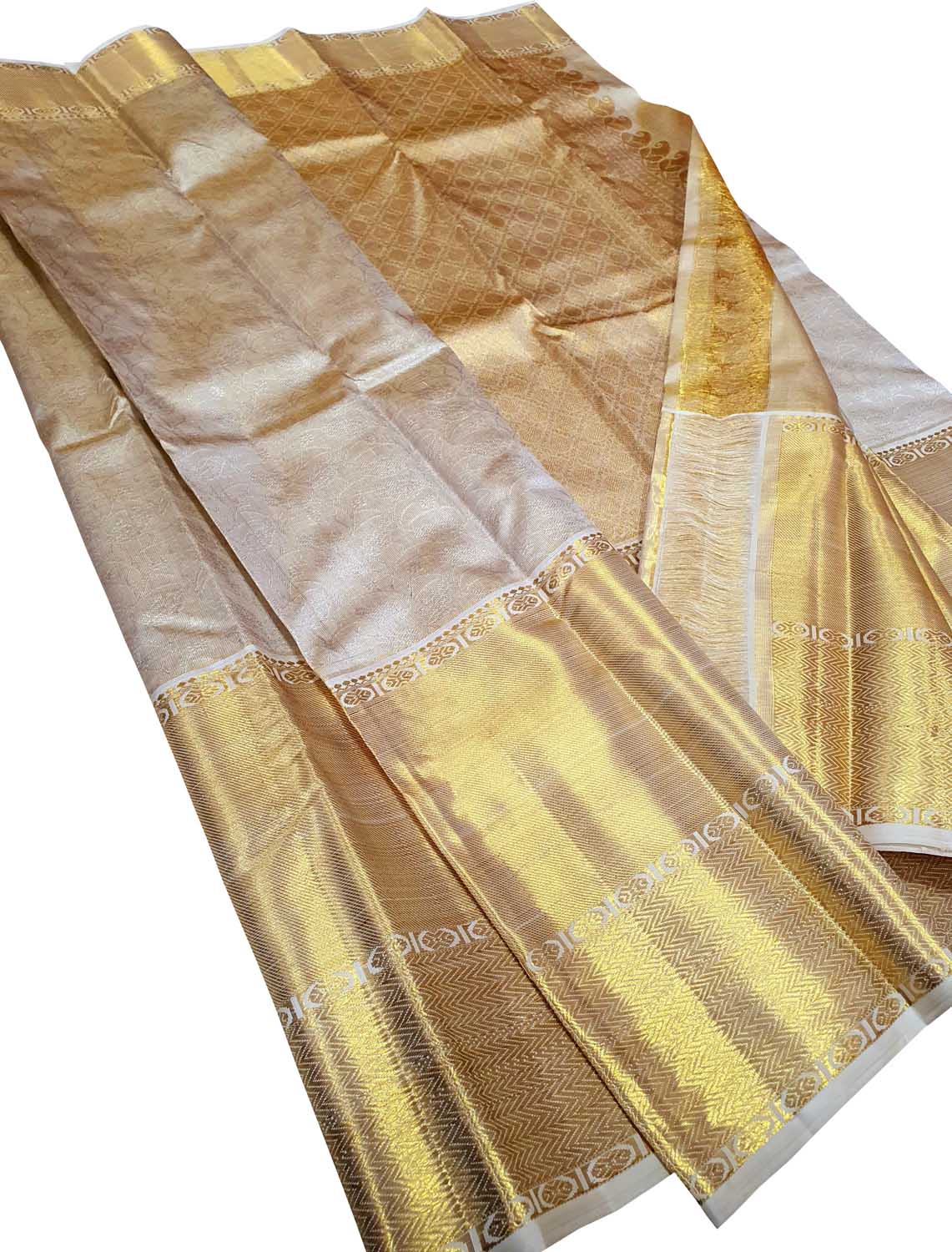 Golden Kanjeevaram Handloom Pure Silk Saree - Luxurion World