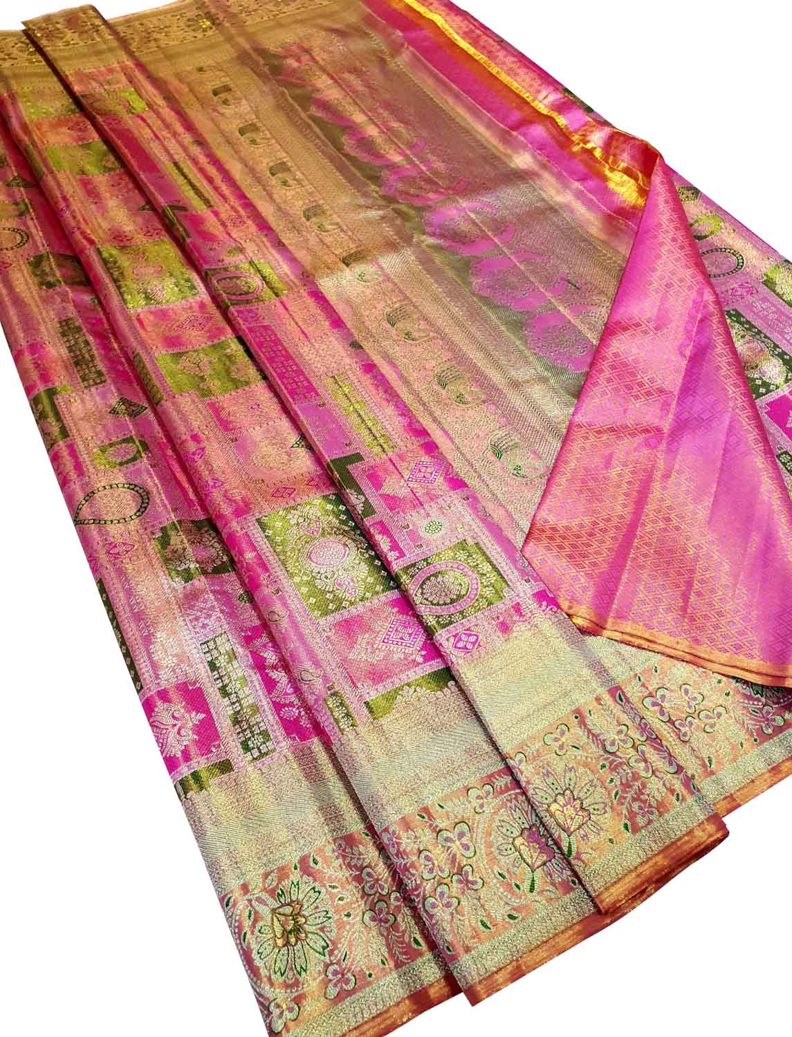 Multicolor Kanjeevaram Handlooms Pure Tissue Silk Saree - Luxurion World