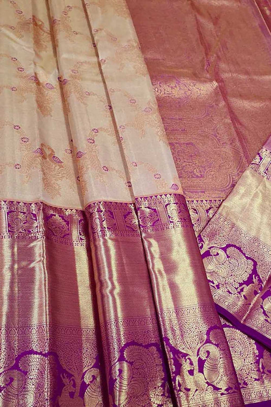 Pastel Kanjeevaram Handloom Pure Tissue Silk Saree - Luxurion World
