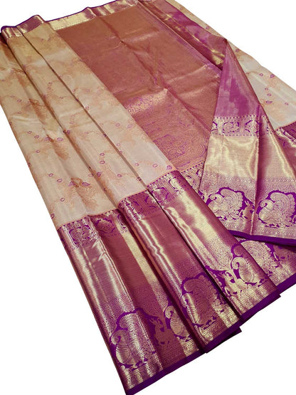 Pastel Kanjeevaram Handloom Pure Tissue Silk Saree - Luxurion World