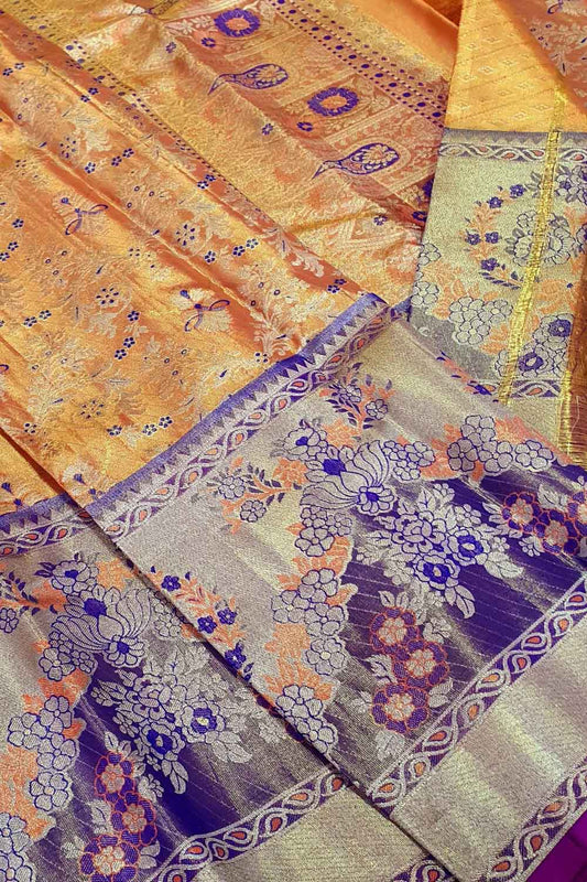 Multicolor Kanjeevaram Handlooms Pure Tissue Silk Saree - Luxurion World