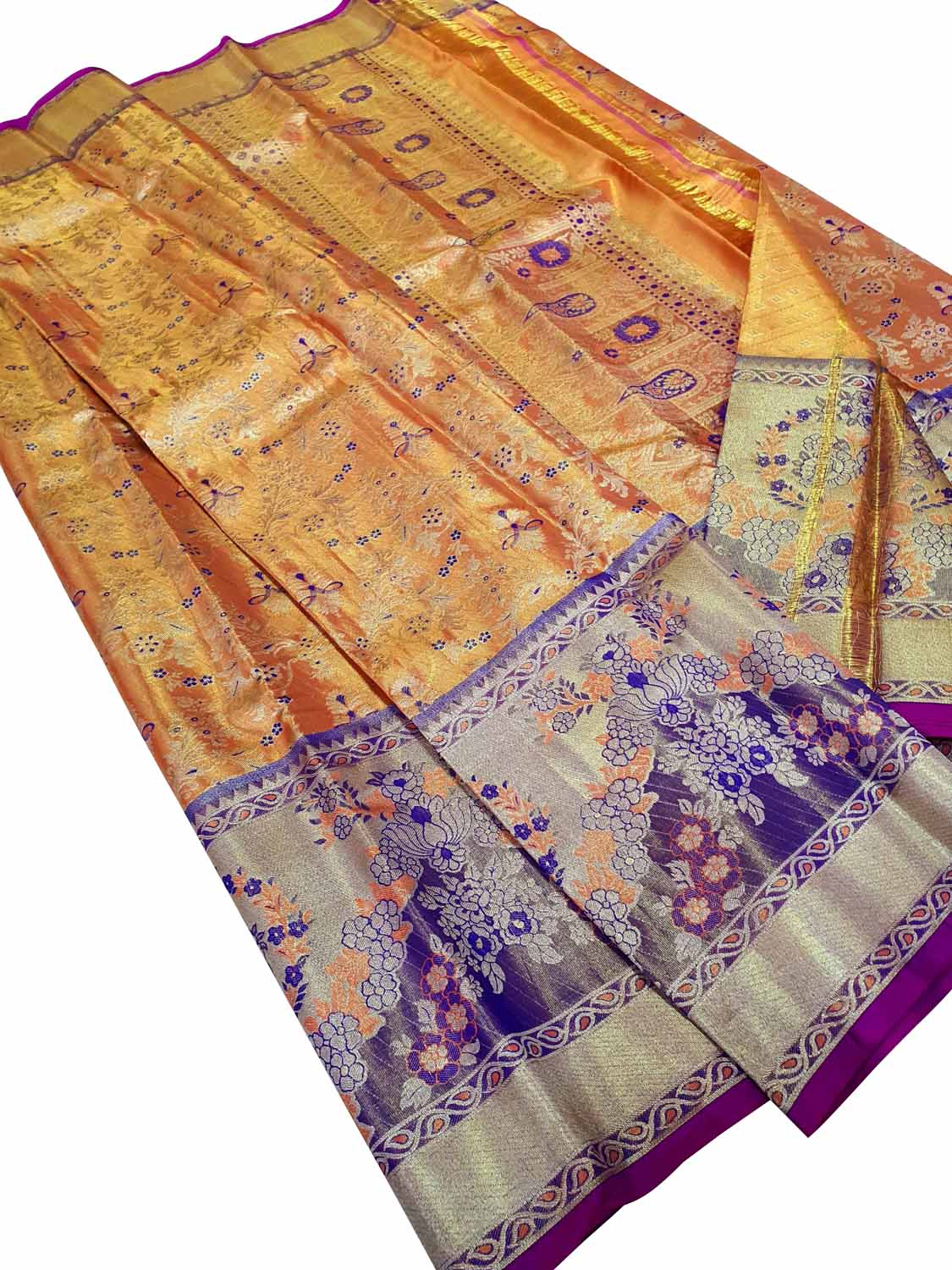 Multicolor Kanjeevaram Handlooms Pure Tissue Silk Saree - Luxurion World