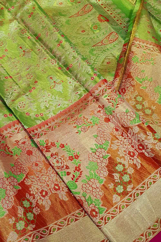 Multicolor Kanjeevaram Handlooms Pure Tissue Silk Saree - Luxurion World