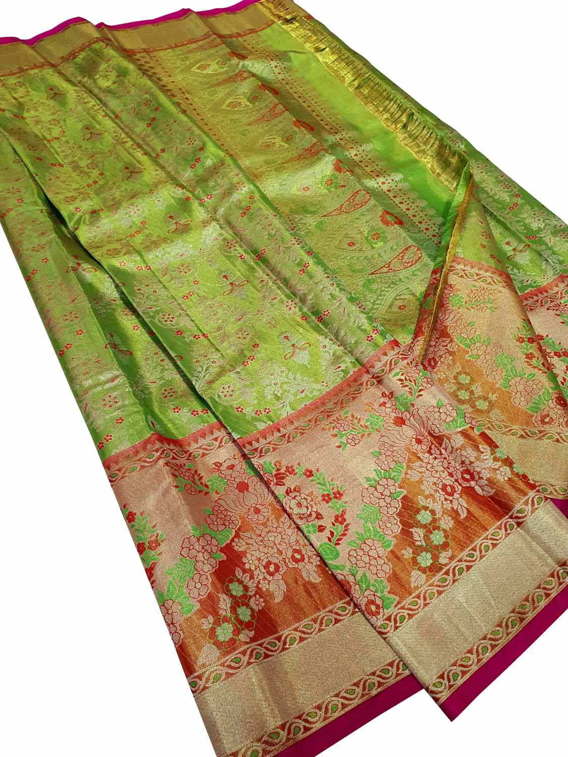 Multicolor Kanjeevaram Handlooms Pure Tissue Silk Saree - Luxurion World