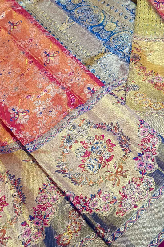 Multicolor Kanjeevaram Handlooms Pure Tissue Silk Saree