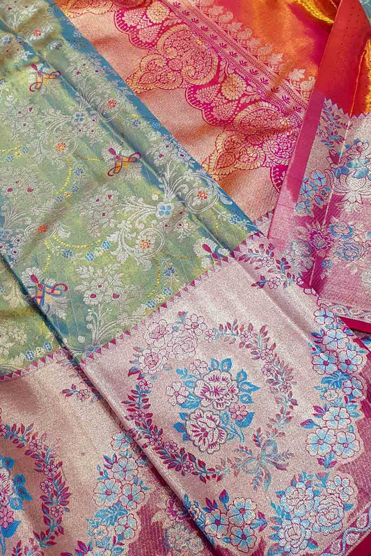 Multicolor Kanjeevaram Handlooms Pure Tissue Silk Saree - Luxurion World