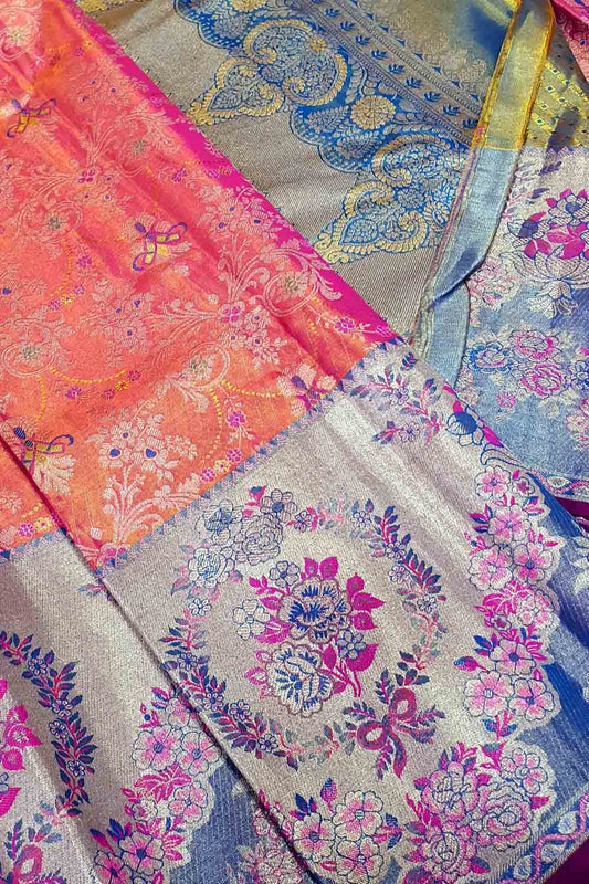 Multicolor Kanjeevaram Handlooms Pure Tissue Silk Saree