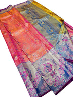 Multicolor Kanjeevaram Handlooms Pure Tissue Silk Saree - Luxurion World