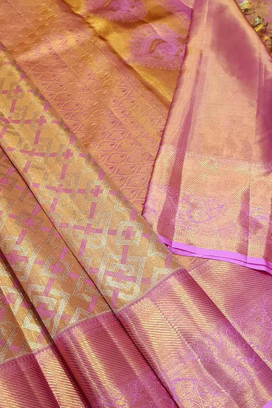 Golden Kanjeevaram Handloom Pure Silk Saree - Luxurion World