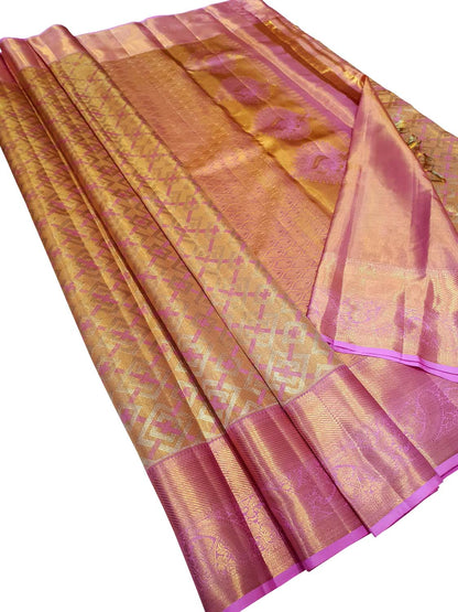 Golden Kanjeevaram Handloom Pure Silk Saree - Luxurion World