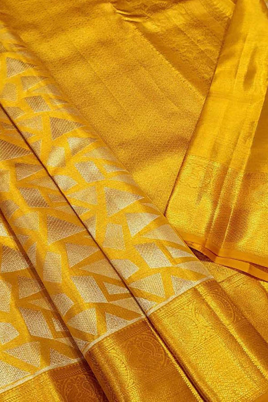 Yellow Kanjeevaram Handloom Pure Silk Saree - Luxurion World