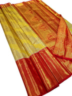 Golden Kanjeevaram Handloom Pure Tissue Silk Saree - Luxurion World