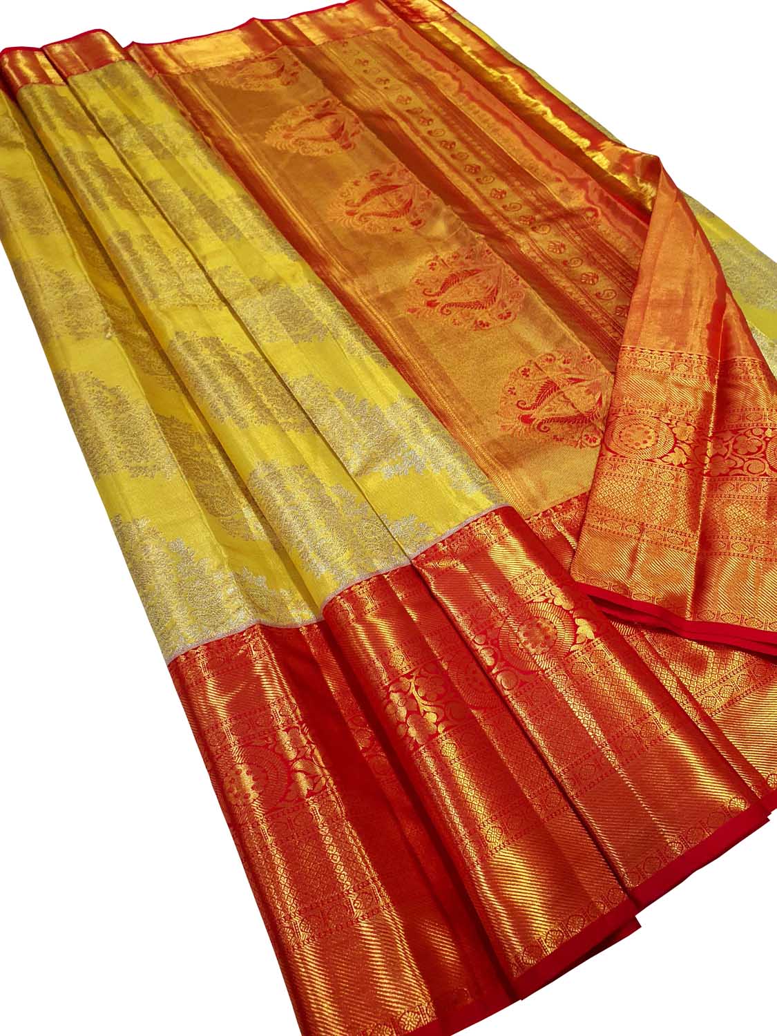 Golden Kanjeevaram Handloom Pure Tissue Silk Saree - Luxurion World