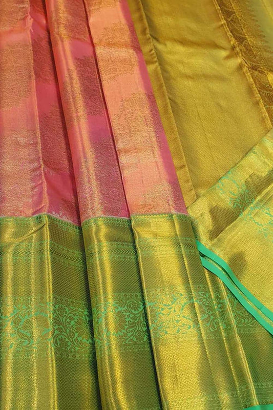 Pink Kanjeevaram Handloom Pure Tissue Silk Saree - Luxurion World