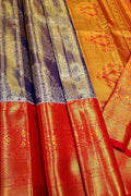 Blue Kanjeevaram Handloom Pure Tissue Silk Saree - Luxurion World
