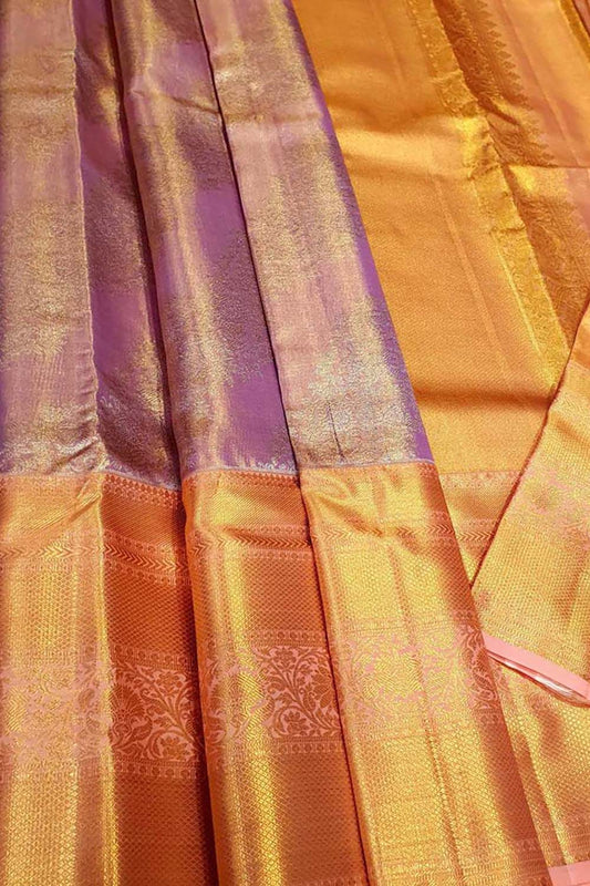 Purple Kanjeevaram Handloom Pure Tissue Silk Saree - Luxurion World