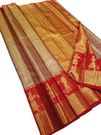 Golden Kanjeevaram Handloom Pure Silk Saree - Luxurion World