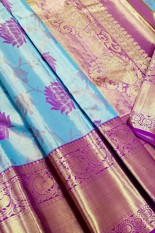 Blue Kanjeevaram Handloom Pure Tissue Silk Saree