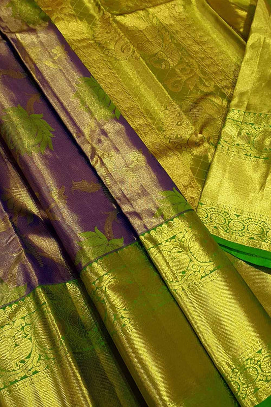 Purple Kanjeevaram Handloom Pure Tissue Silk Saree - Luxurion World