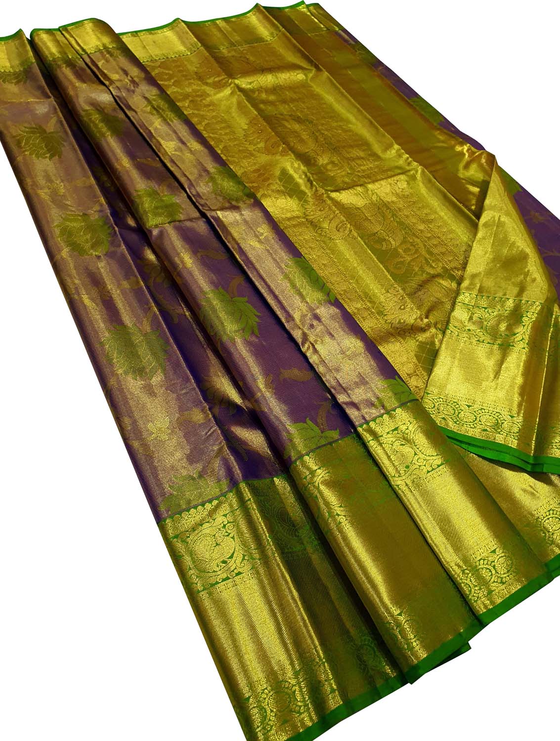 Purple Kanjeevaram Handloom Pure Tissue Silk Saree - Luxurion World
