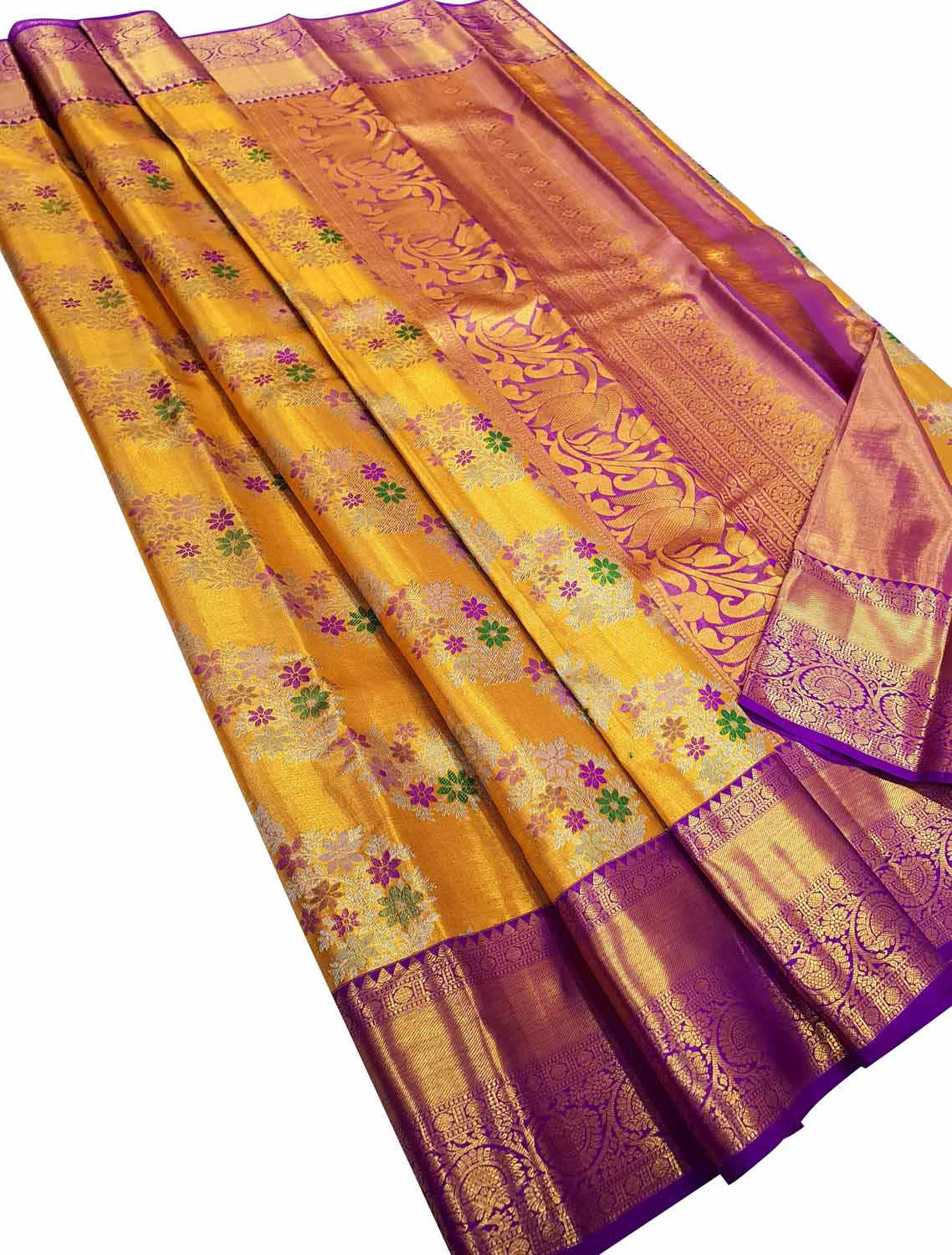 Multicolor Kanjeevaram Handloom Pure Tissue Silk Saree - Luxurion World