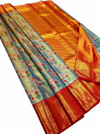 Multicolor Kanjeevaram Handloom Pure Tissue Silk Saree - Luxurion World