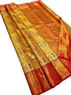 Multicolor Kanjeevaram Handloom Pure Tissue Silk Saree - Luxurion World