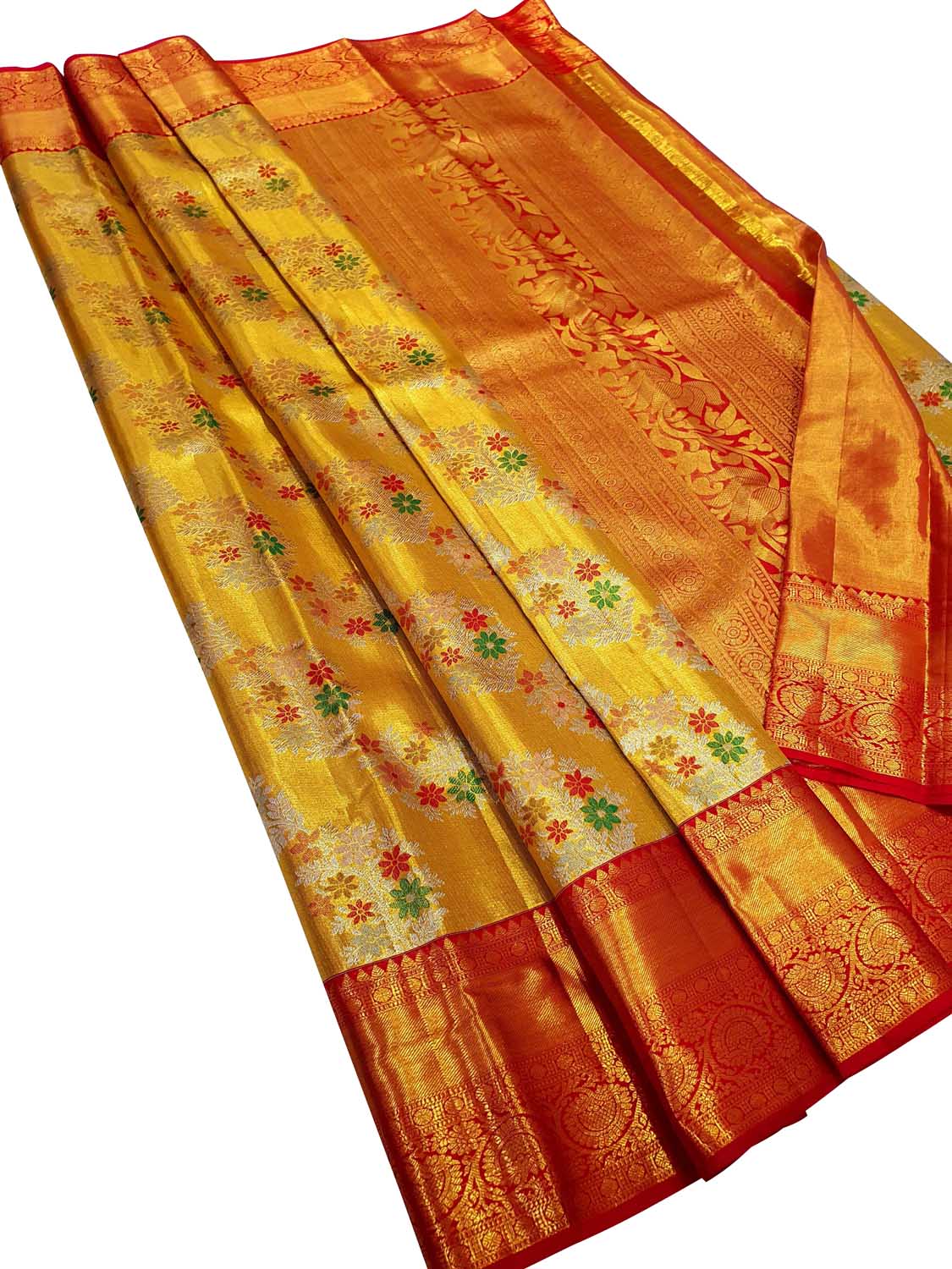 Multicolor Kanjeevaram Handloom Pure Tissue Silk Saree - Luxurion World