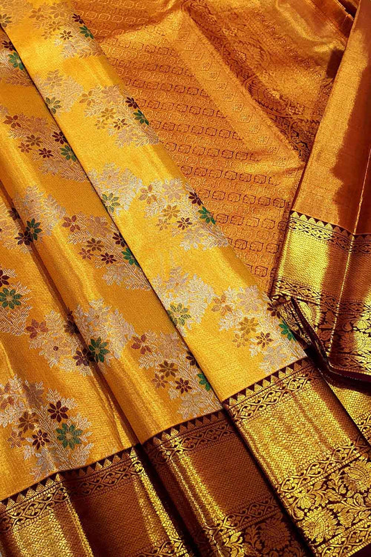 Multicolor Kanjeevaram Handloom Pure Tissue Silk Saree - Luxurion World