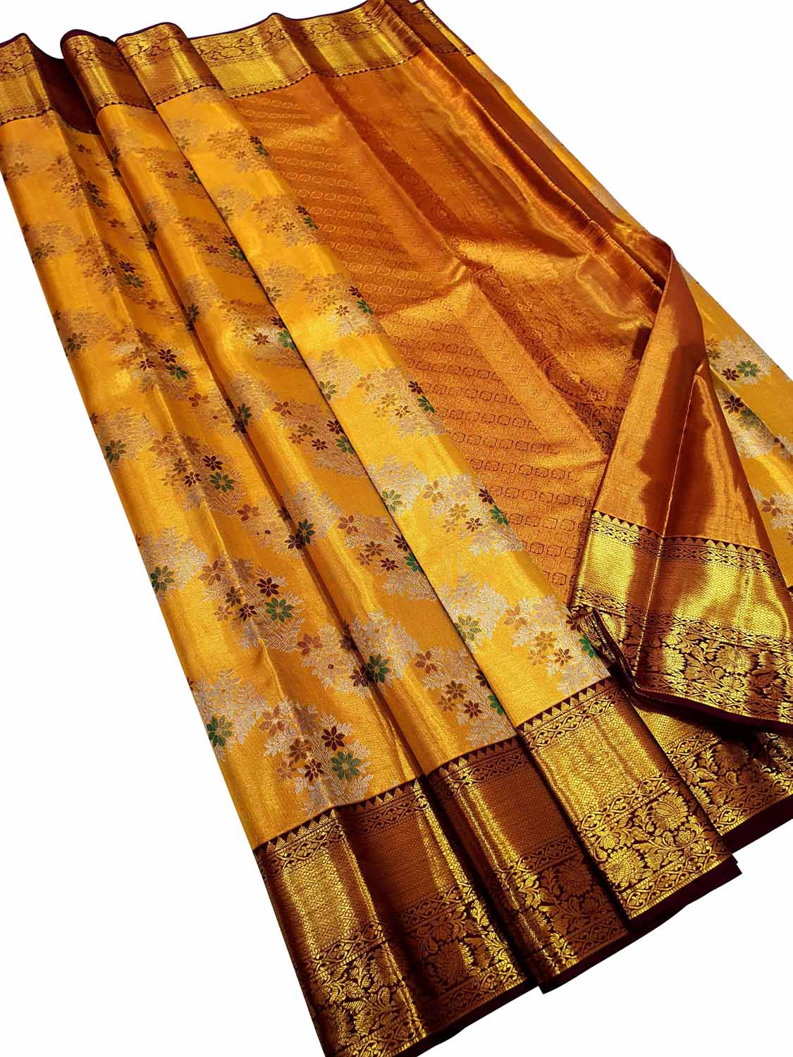 Multicolor Kanjeevaram Handloom Pure Tissue Silk Saree - Luxurion World