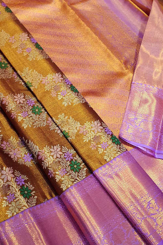 Multicolor Kanjeevaram Handloom Pure Tissue Silk Saree - Luxurion World