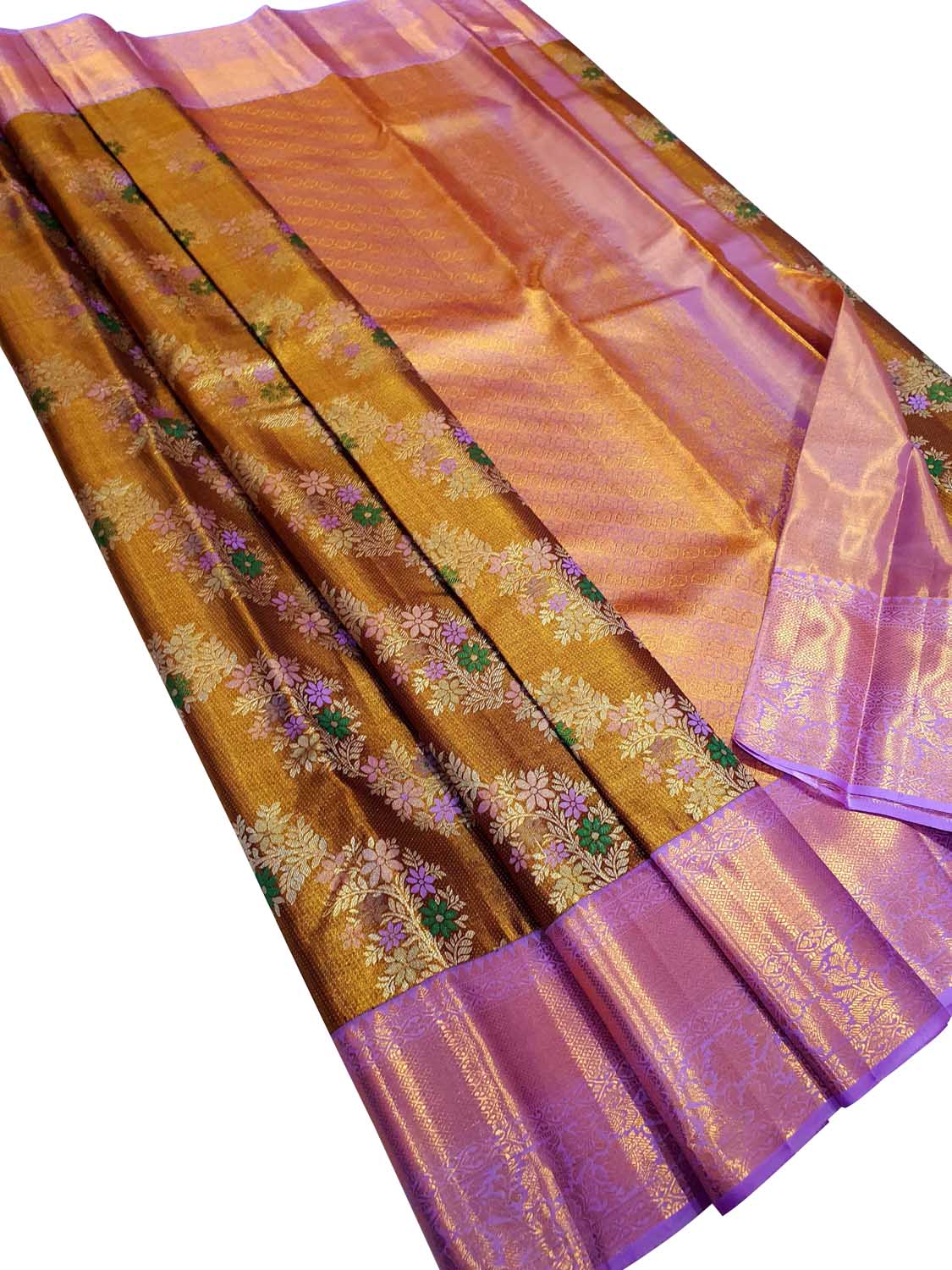 Multicolor Kanjeevaram Handloom Pure Tissue Silk Saree - Luxurion World