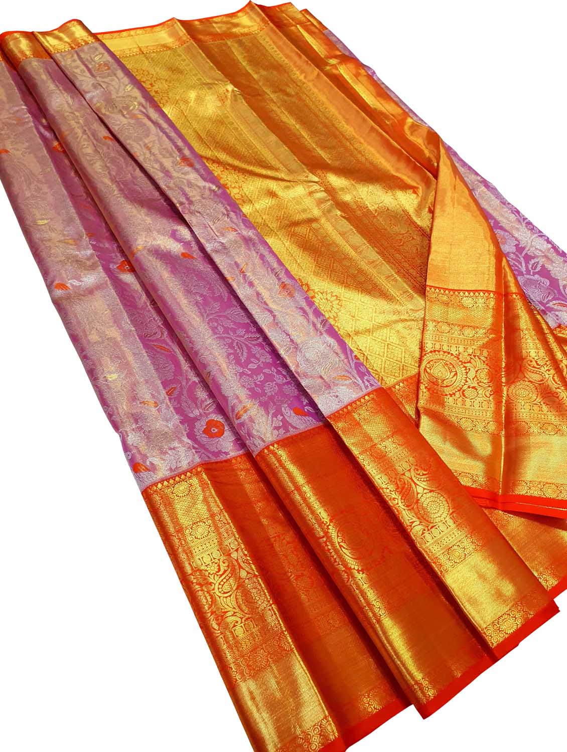 Timeless Elegance: Exquisite Pink Kanjeevaram Handloom Pure Tissue Silk Saree - Luxurion World