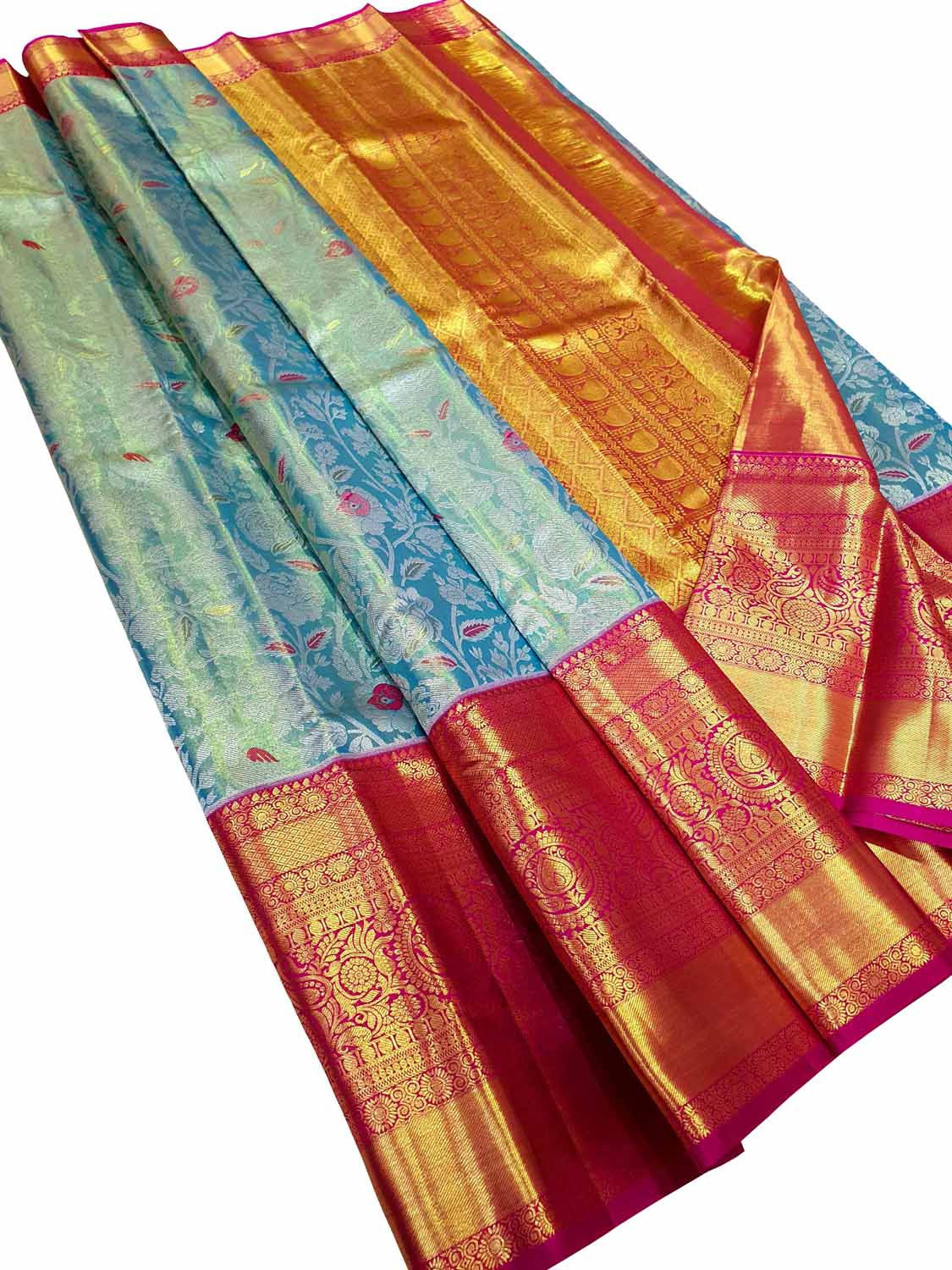 Timeless Elegance: Exquisite Blue Kanjeevaram Handloom Pure Tissue Silk Saree - Luxurion World
