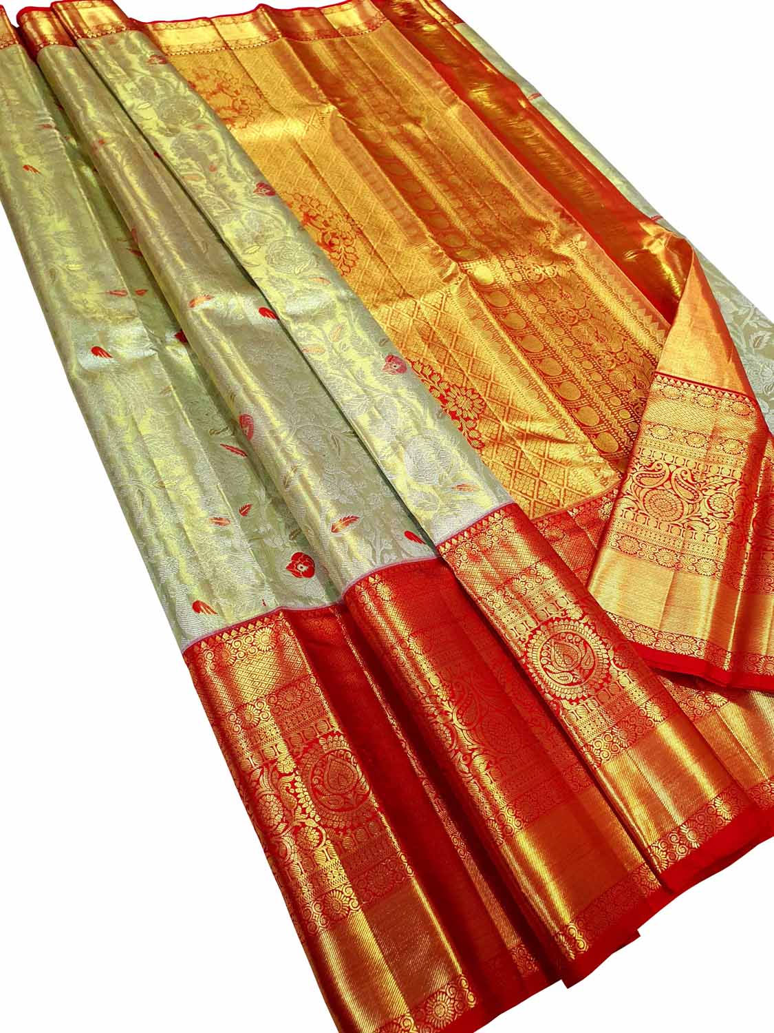 Timeless Elegance: Exquisite Green Kanjeevaram Handloom Pure Tissue Silk Saree - Luxurion World