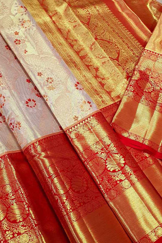 Elegant Pastel Kanjeevaram Handloom Tissue Silk Saree: A Threaded Masterpiece - Luxurion World