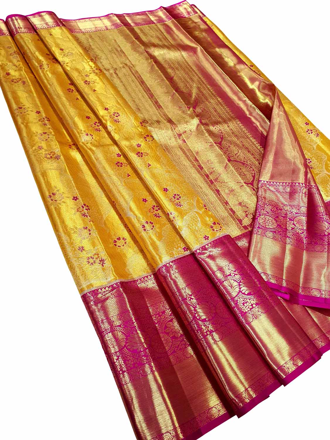 Timeless Elegance: Exquisite Yellow Kanjeevaram Handloom Pure Tissue Silk Saree - Luxurion World