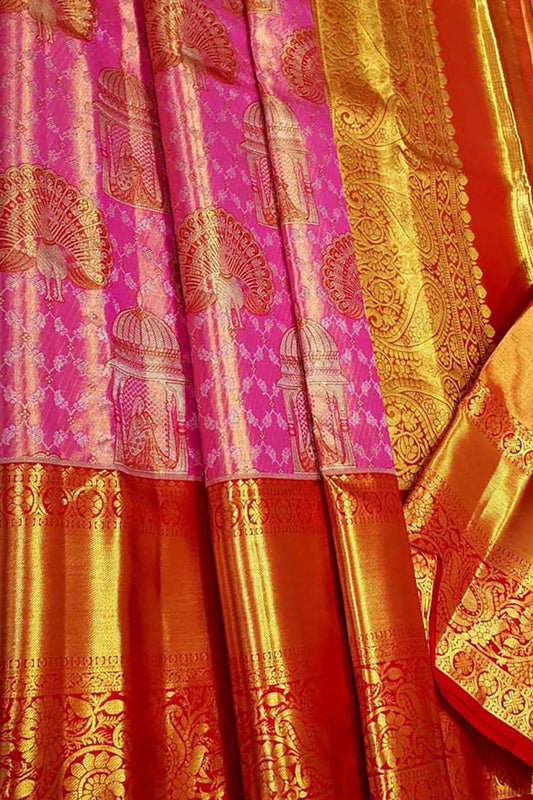 Exquisite Pink Kanjeevaram Handloom Pure Silk Saree: A Timeless Elegance - Luxurion World