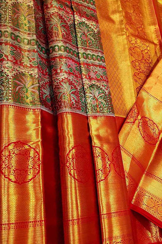 Exquisite Multicolor Kanjeevaram Handloom Pure Silk Saree: A Timeless Masterpiece - Luxurion World