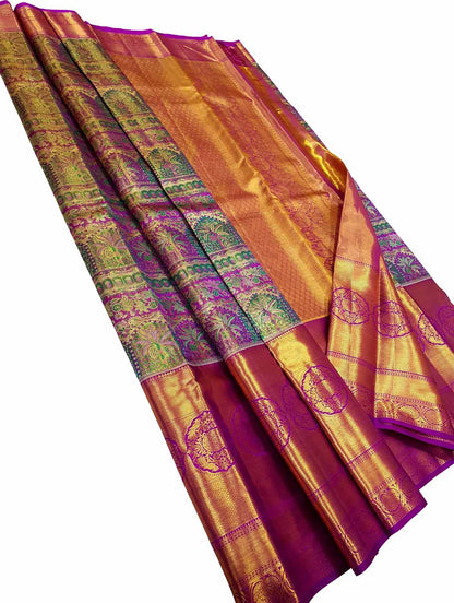Exquisite Multicolor Kanjeevaram Handloom Pure Silk Saree - Luxurion World