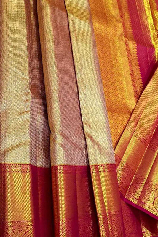 Exquisite Golden Kanjeevaram Handloom Tissue Silk Saree: A Timeless Masterpiece