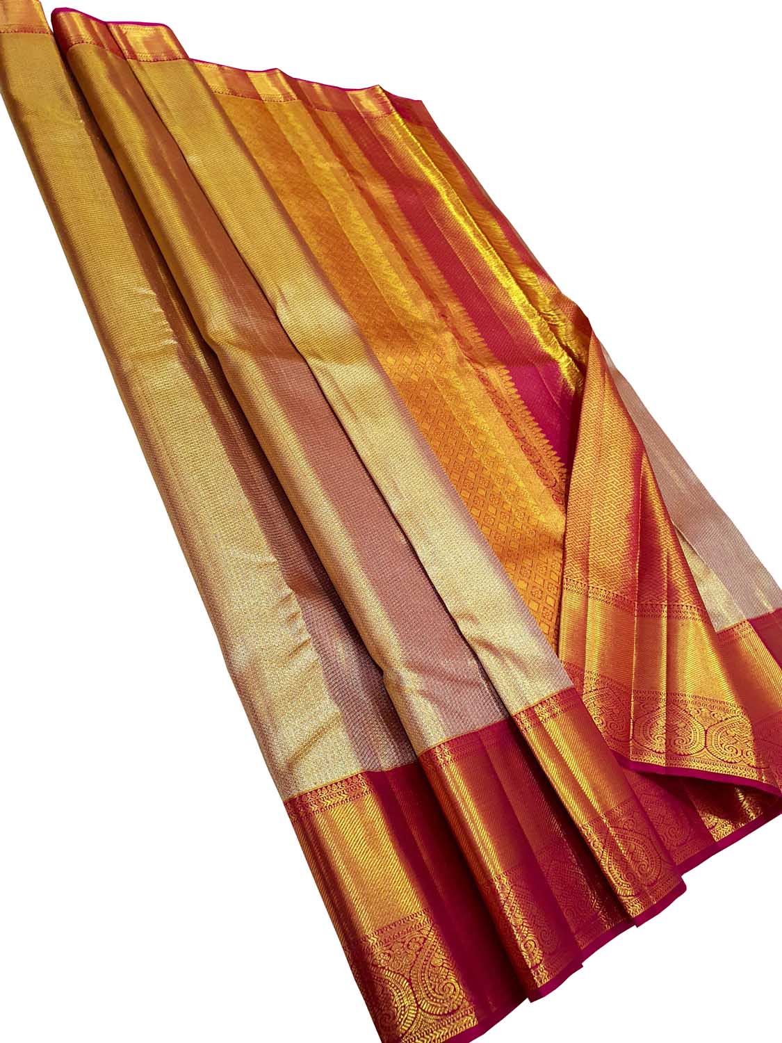 Exquisite Golden Kanjeevaram Handloom Tissue Silk Saree: A Timeless Masterpiece - Luxurion World