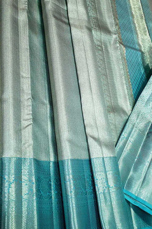 Exquisite Blue Kanjeevaram Handlooms Pure Tissue Silk Saree