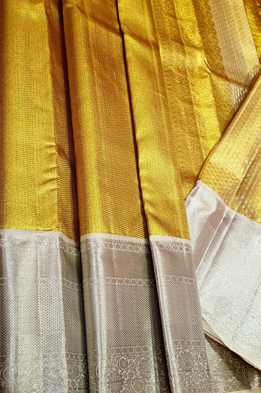 Exquisite Golden Kanjeevaram Handlooms: Pure Tissue Silk Saree