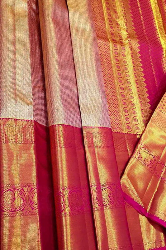 Elegant Pink Kanjeevaram Handlooms Pure Tissue Silk Saree